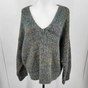 Madewell Marled Sweater Womens Large Green V Neck Alpaca Wool Blend Relaxed Fit